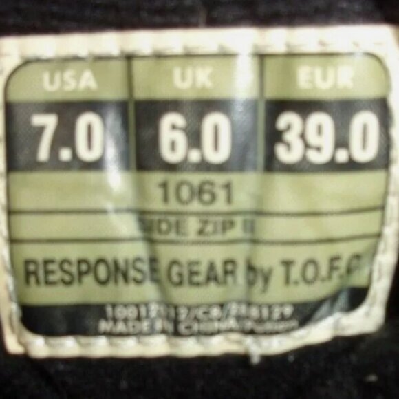 RESPONSE GEAR BY T.O.F.O. BLACK SIDE ZIP TACTICAL WORK SIZE 7 BOOTS SV 282